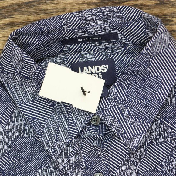 NWT Lands' End Long Sleeve Pattern Dress Shirt 484700 2 Tall Blue Floral Stripe - Picture 3 of 4